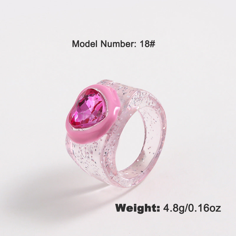 Wholesale Valentine's Day Resin Heart Peach-Based Oil-Dotted Diamond Ring