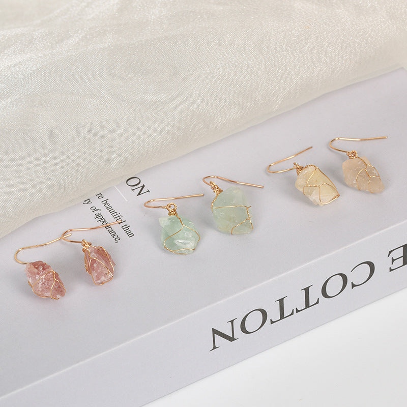 Wholesale Natural Crystal Irregular Rough Stone Handmade Earrings
