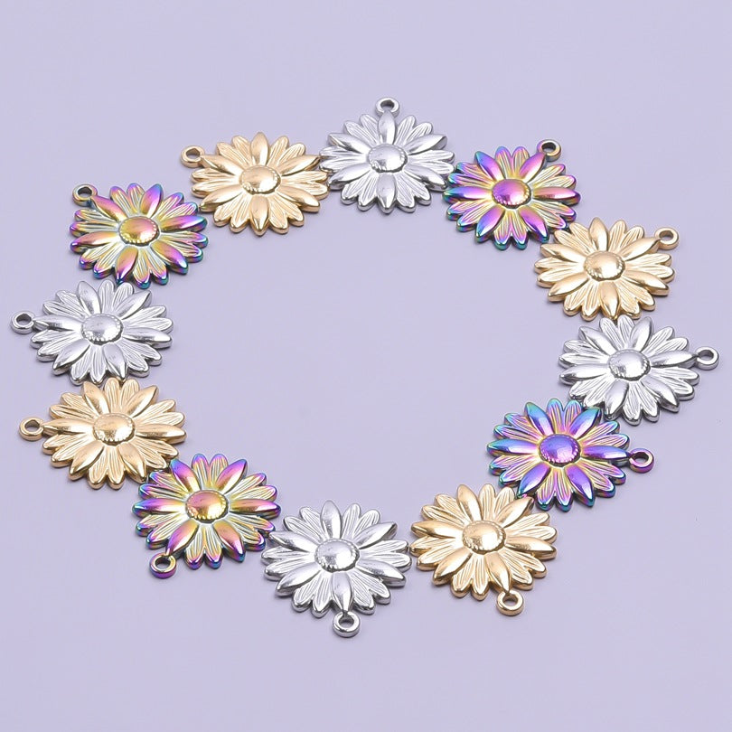 Wholesale Stainless Steel Gold Sunflower Colorful Pendant Accessories
