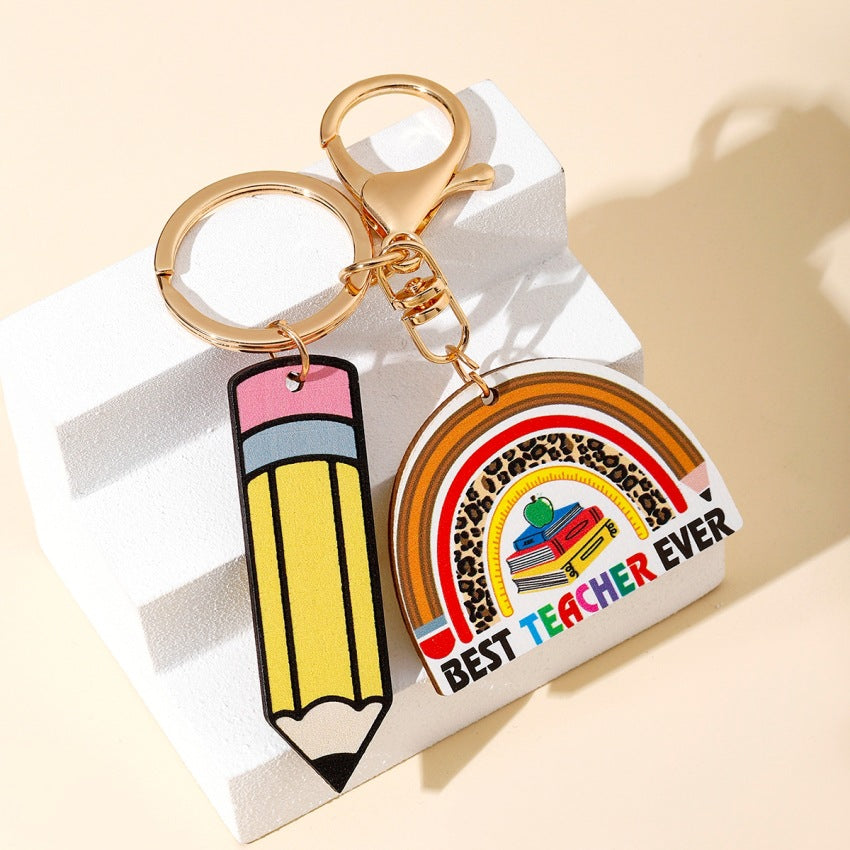 Wholesale Graduation Season Rainbow Pencil Wooden Keychains