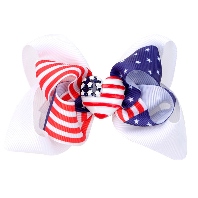 Wholesale Kids Bow Independence Day Tricolor Flag Bubble Flower Hair Clips