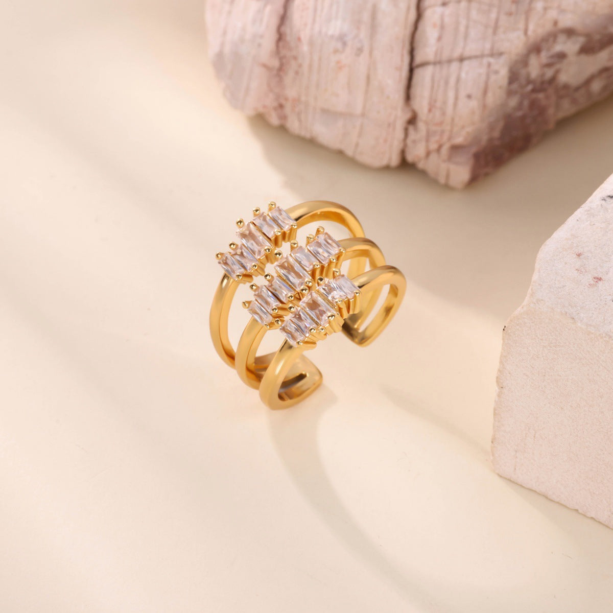 Wholesale gold-plated open ring double-layer ring luxury index finger ring