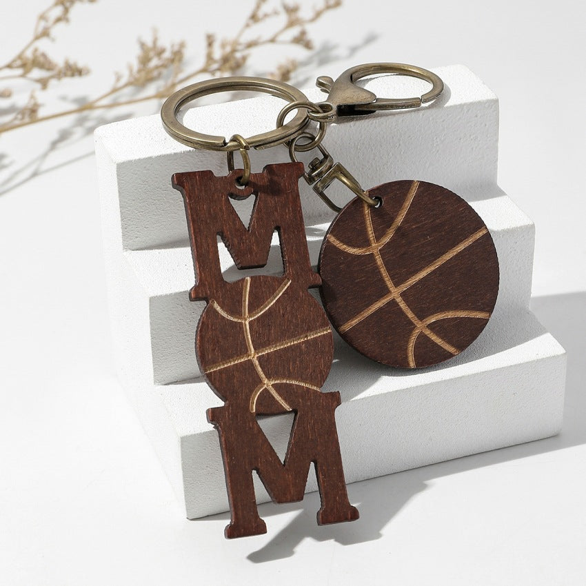 Wholesale Mother's Day Sports Ball Wooden Keychains