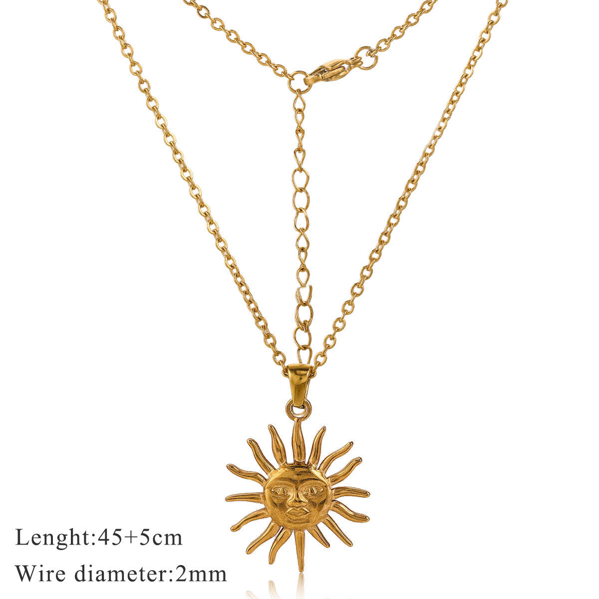 Wholesale Gold Retro Sun Ray Pendant stainless steel necklace