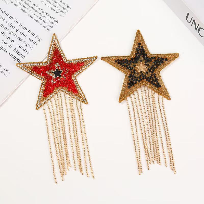 Wholesale 10pcs Hot stamping tassel pentagram embroidery DIY Patches