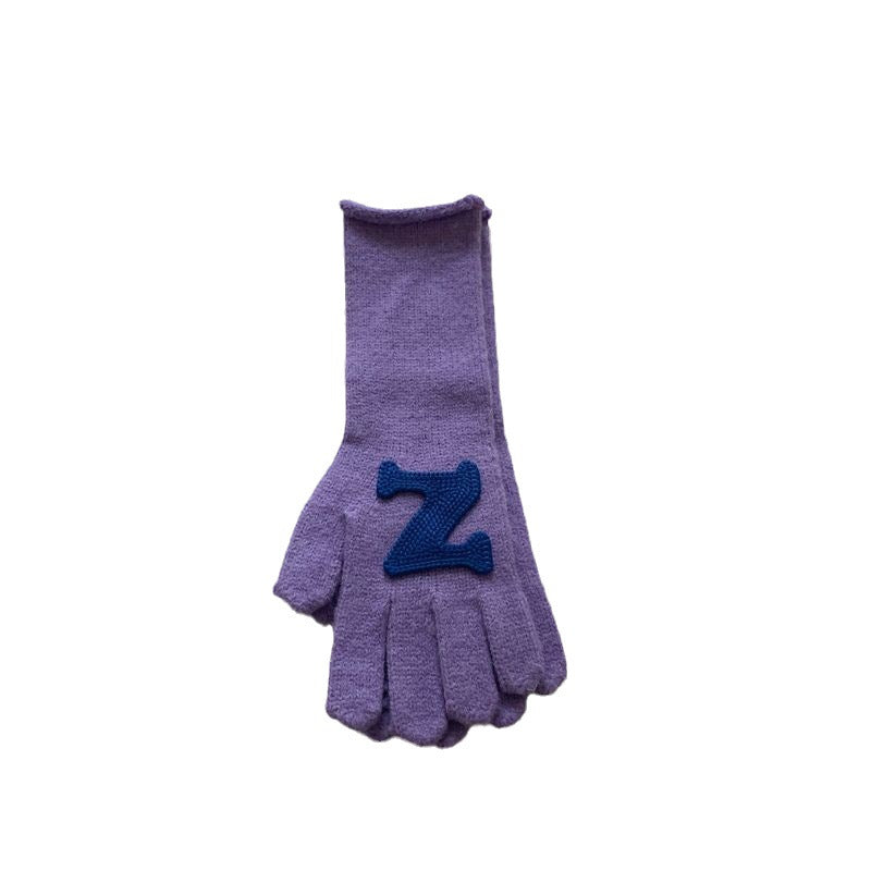 Wholesale Long Winter Letters with Missing Fingers Touch Screen Wool Knitted Warm Gloves