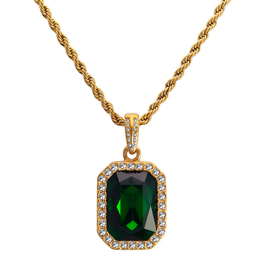 Wholesale Retro Atmospheric Square Style Zircon Surrounded By Diamond Twist Titanium Steel Chain
