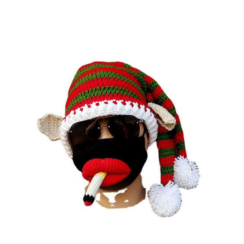 Wholesale Christmas Clown Funny Hand Knitted Autumn and Winter Woolen Hat Mask Set