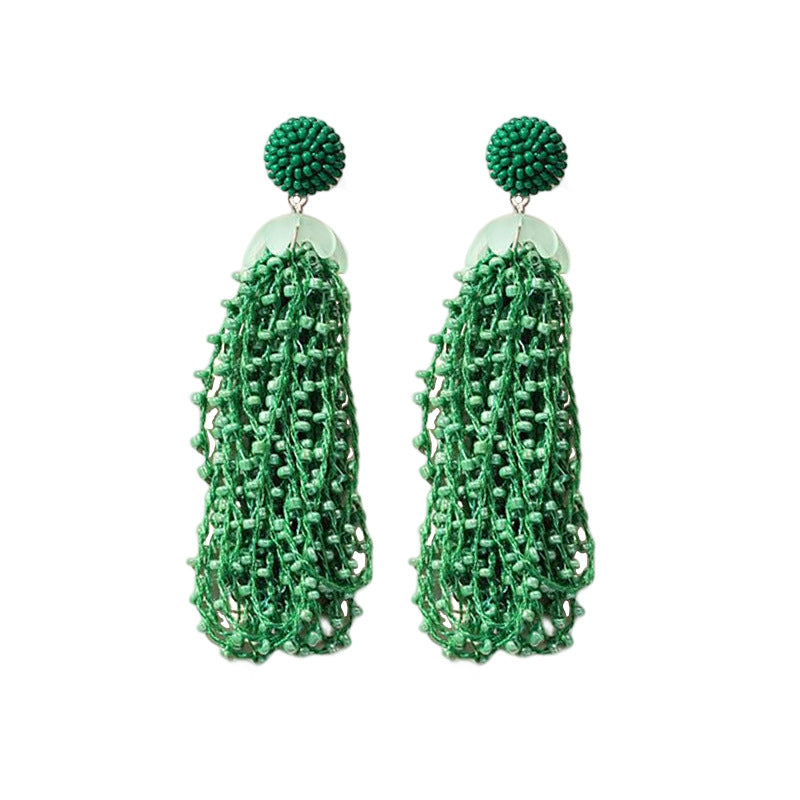 Wholesale Long Rice Bead Tassel Acrylic Earrings