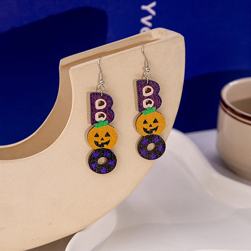 Wholesale and Wholesale of Halloween Party Wooden Pumpkin Earrings