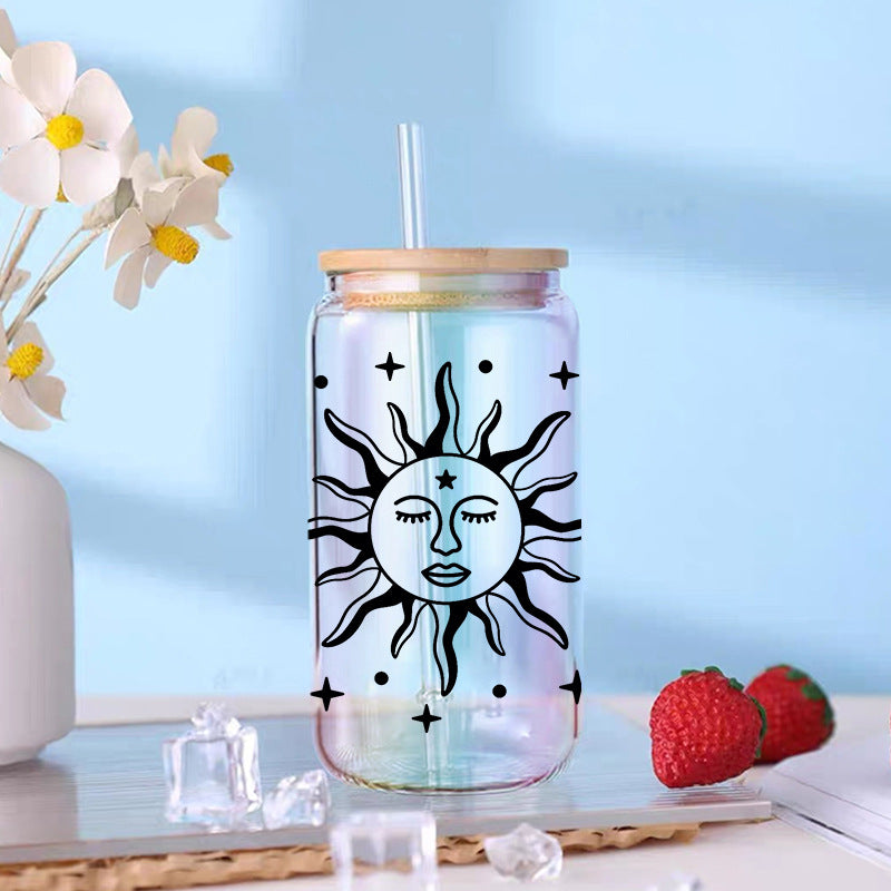 Wholesale Colorful Cartoon Cute Sun  Moon  and Stars Theme 16oz Cup UV DTF Wraps