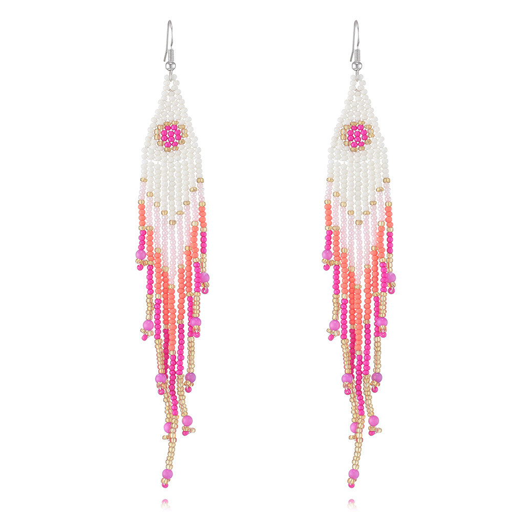 Wholesale Colorful Rice Beads Bohemian Tassel Earrings