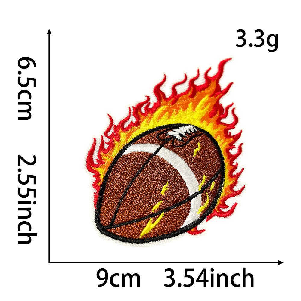 Wholesale Embroidered Sports Patch Flame Basketball Rugby Volleyball Football Iron On Applique For Coat DIY Fashion Accessory