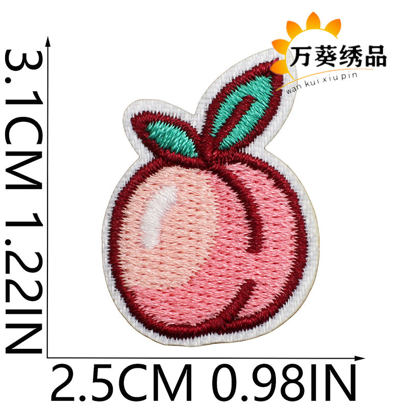Wholesale Cute Heart Fruit Embroidered Patches Small Polyester Thread Sew On Clothing Appliques DIY Bag Charm Gift Accessory