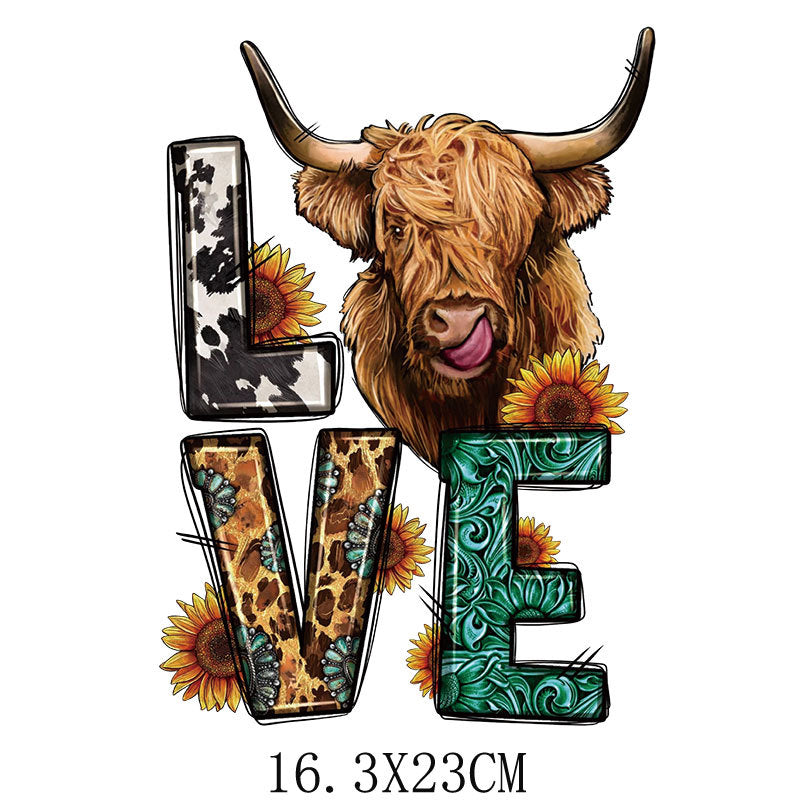 Wholesale Cartoon letter bull head heat transfer printing   UV DTF Ready to Press Transfers Wraps