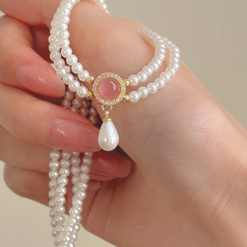 Wholesale Spring and Summer Fresh Light Blue Niche Beaded Necklace