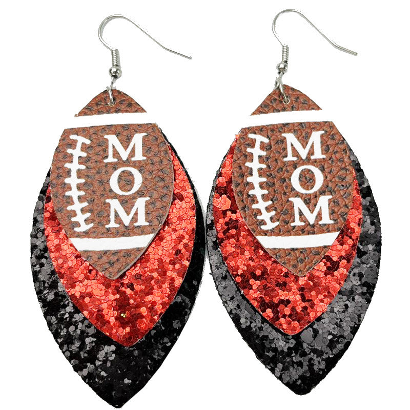 Wholesale 2 Pair/Pack Sports Rugby Field Cheer Football Leather Earrings