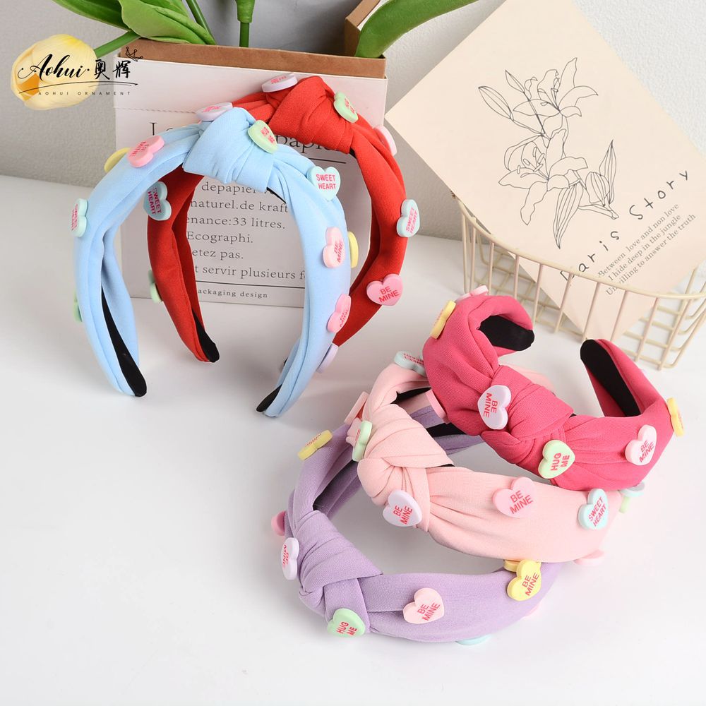 Wholesale red pink inlaid love Valentine's Day wide-brimmed knotted solid color hair accessories