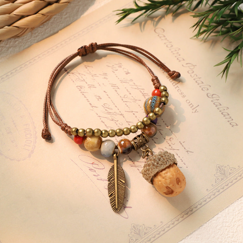 Wholesale Weaving ceramic plant acorn fruit bracelet