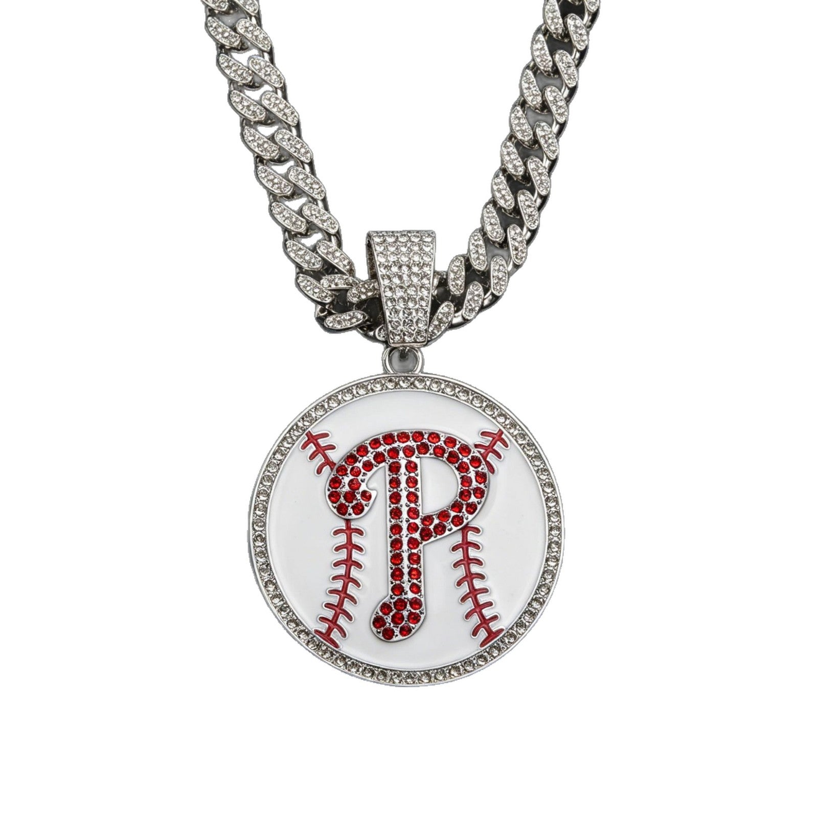 Wholesale Fashion Baseball Letter Pendant Necklace Zinc Alloy Rhinestone Clavicle Chain Jewelry Casual Everyday Gift