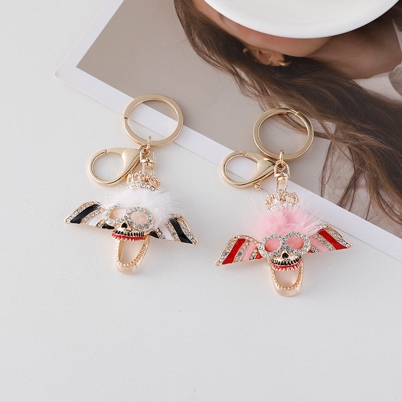 Wholesale Diamond Inlaid Plush Skull Metal Keychain