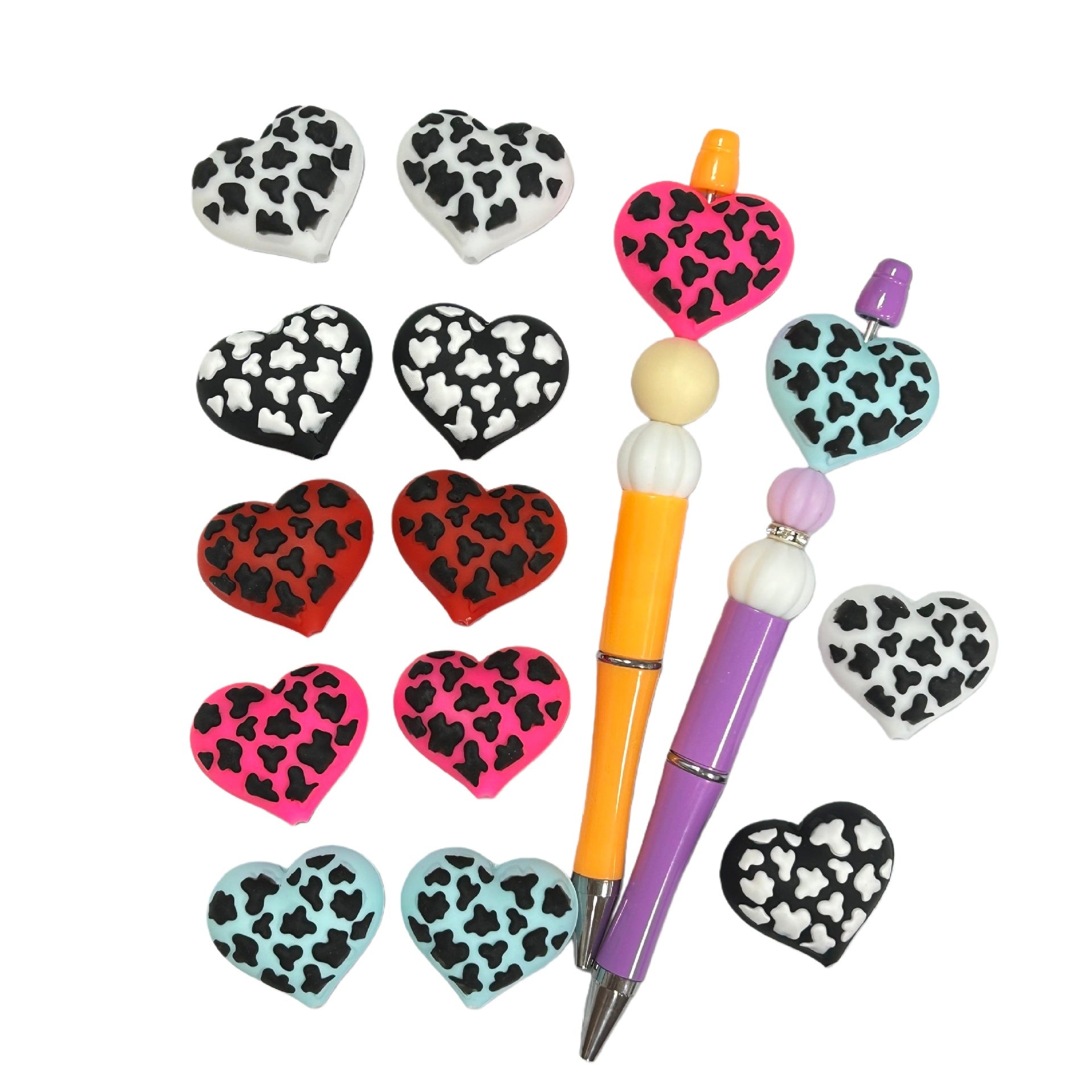 Wholesale 10pcs/pack Silicone heart-shaped leopard print beads  epoxy resin 3D card beads