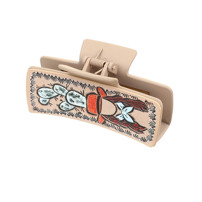 Wholesale Western Denim Style Cactus English Letters Leather Women's Hairpin Grab Clip Shark Clip