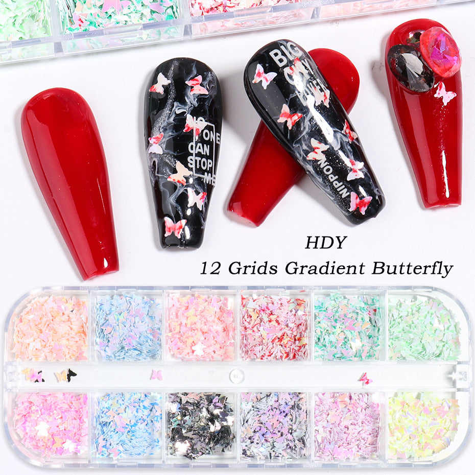 Wholesale 3pcs Butterfly Mica Platinum Fragment Hexagonal Nail Jewelry Patch