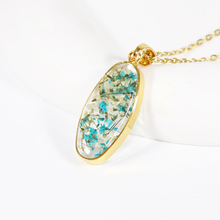 Wholesale 12pcs Colorful Baby's Breath Dripping Resin Natural Dried Flower Plant Specimen Necklace