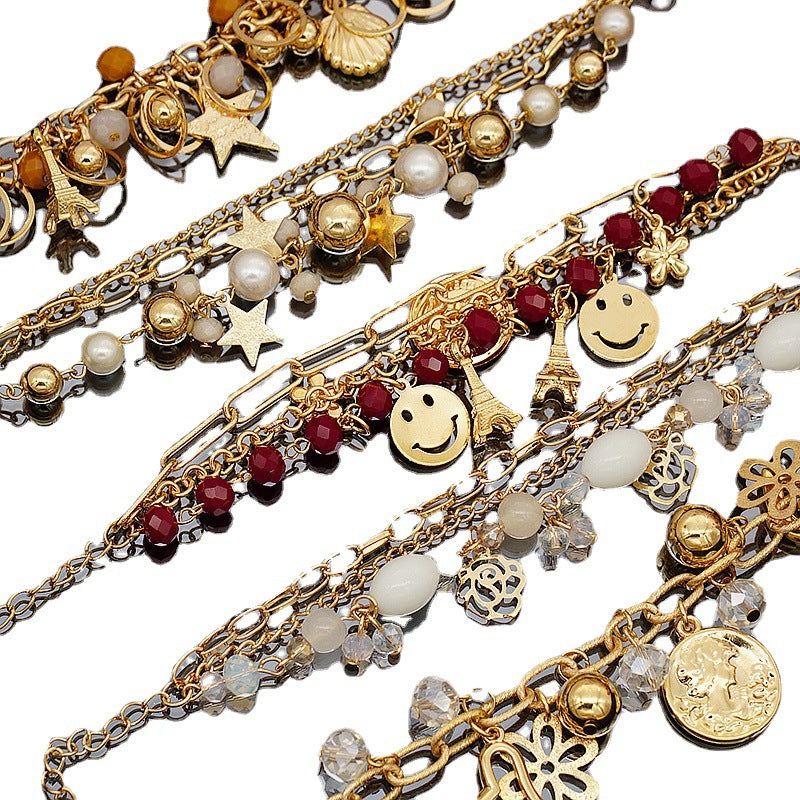 Wholesale Colorful Star Smiley Face Pendant Multilayer Beaded Bracelet