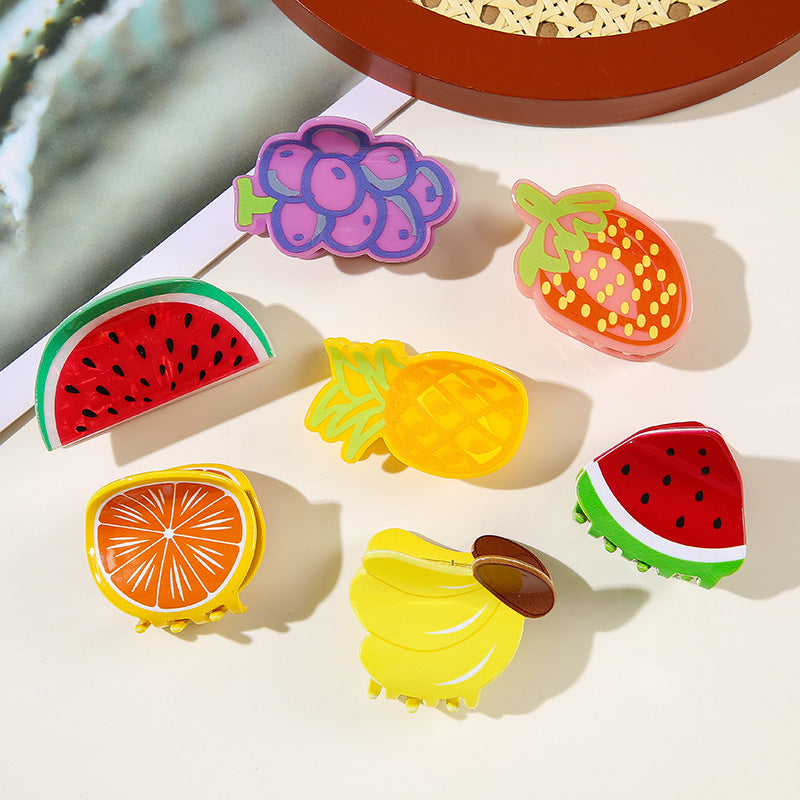 Wholesale PVC Korean Style Fruit Hair Clips Cute Lemon Strawberry Claw Clip For Everyday Styling Gift