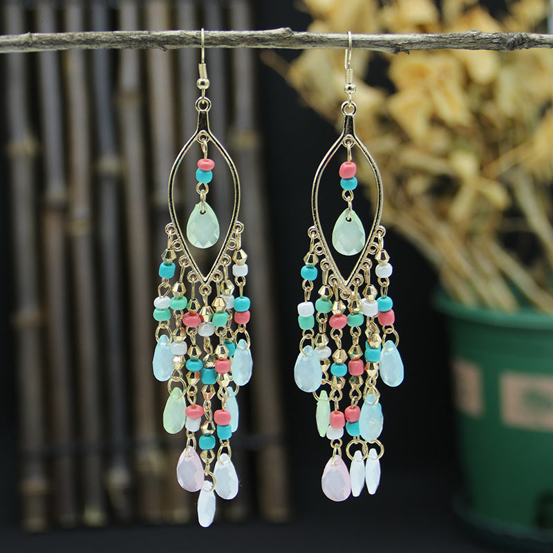 Wholesale Bohemian Long Teardrop Tassel Earrings
