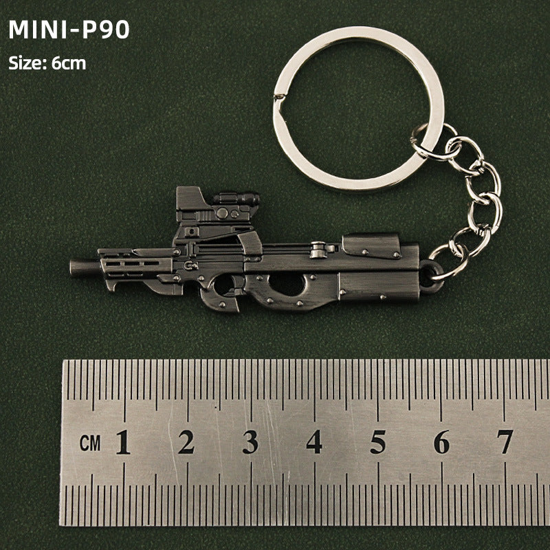Wholesale Mini Metal Gun Model Keychain P90 S686 Dp-28 Alloy Pendant Small Decorative Toy Office Culture Metal Crafts