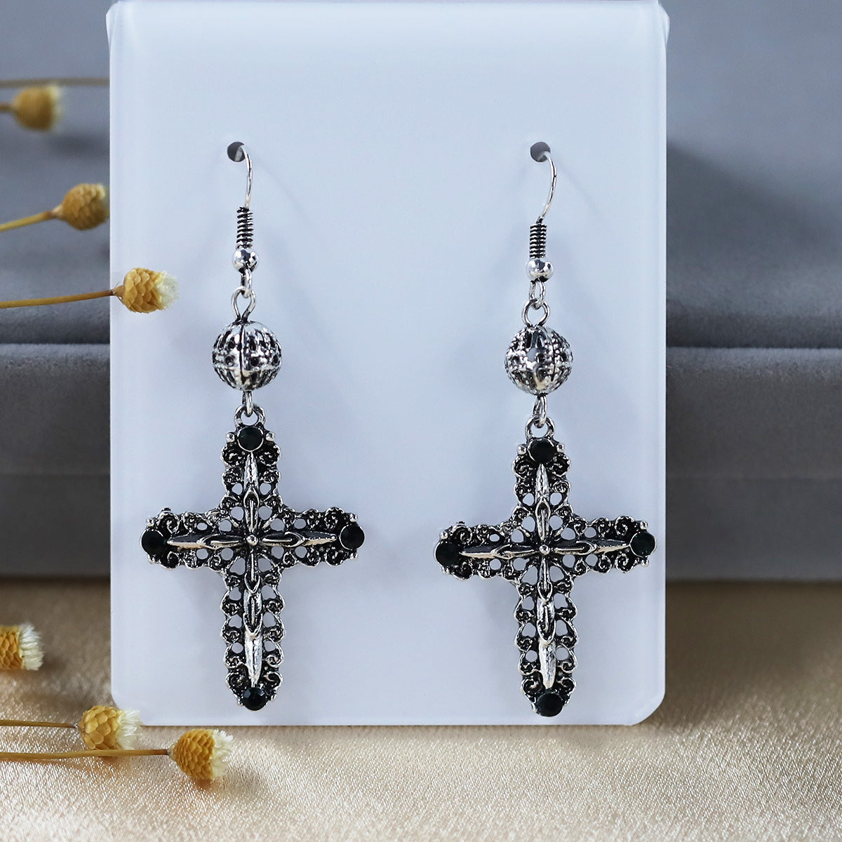 Wholesale Diamond Inlaid Cross Hollow Earrings