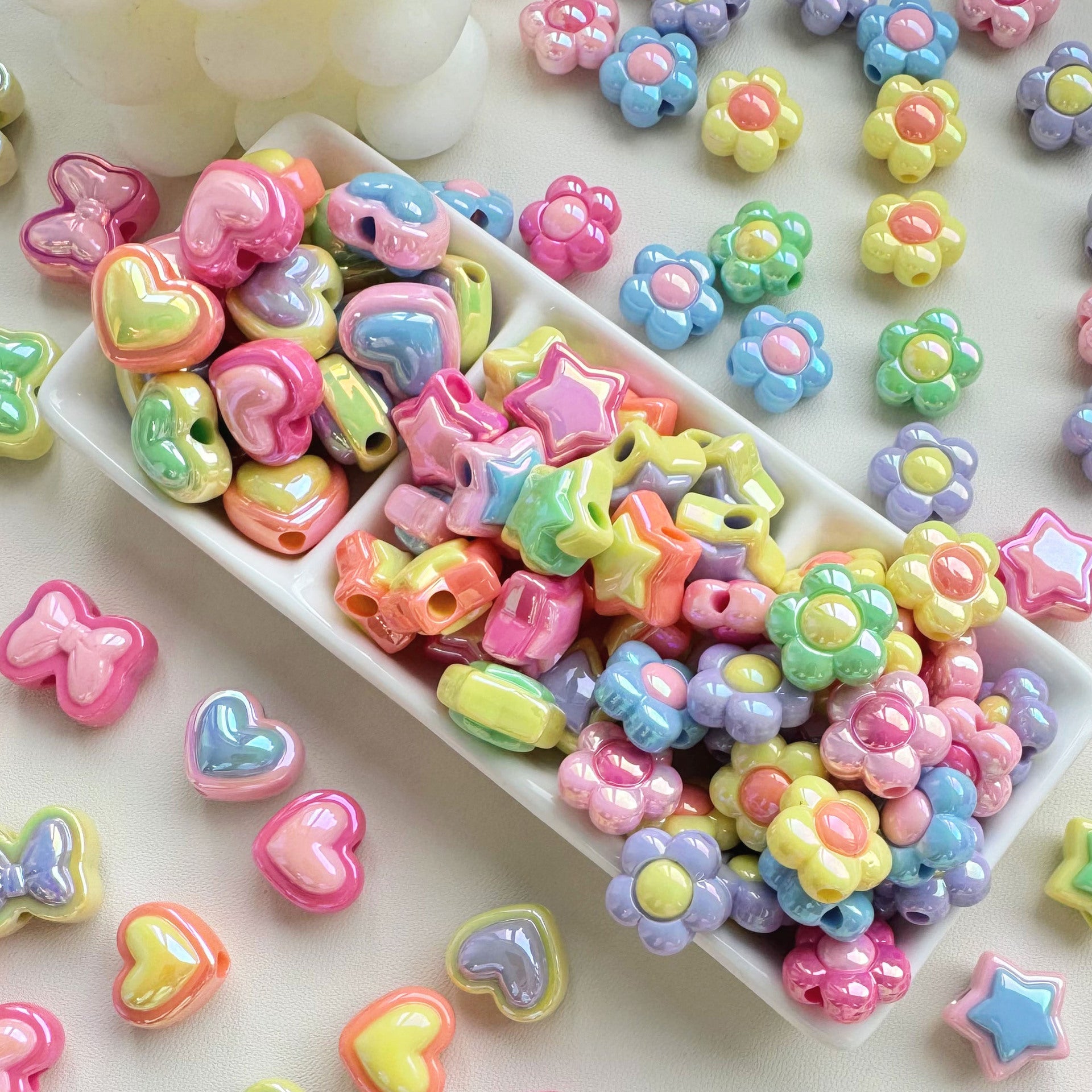 Wholesale 10pcs Color matching five-pointed star flower love resin beads