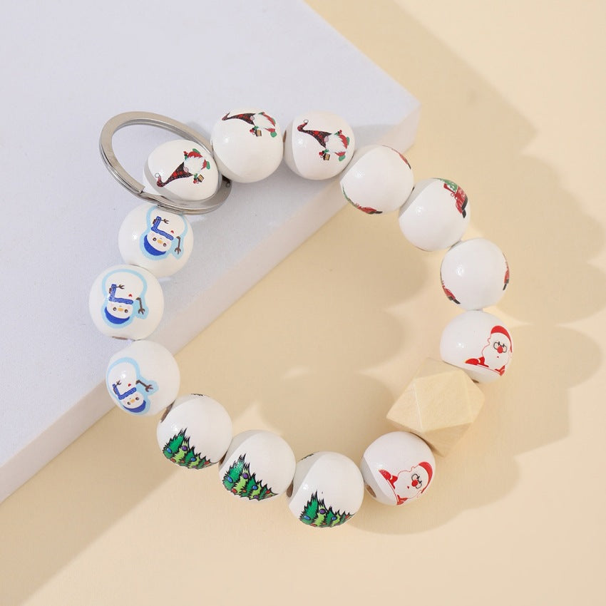 Wholesale Christmas Wooden Beaded Wrist Keychain