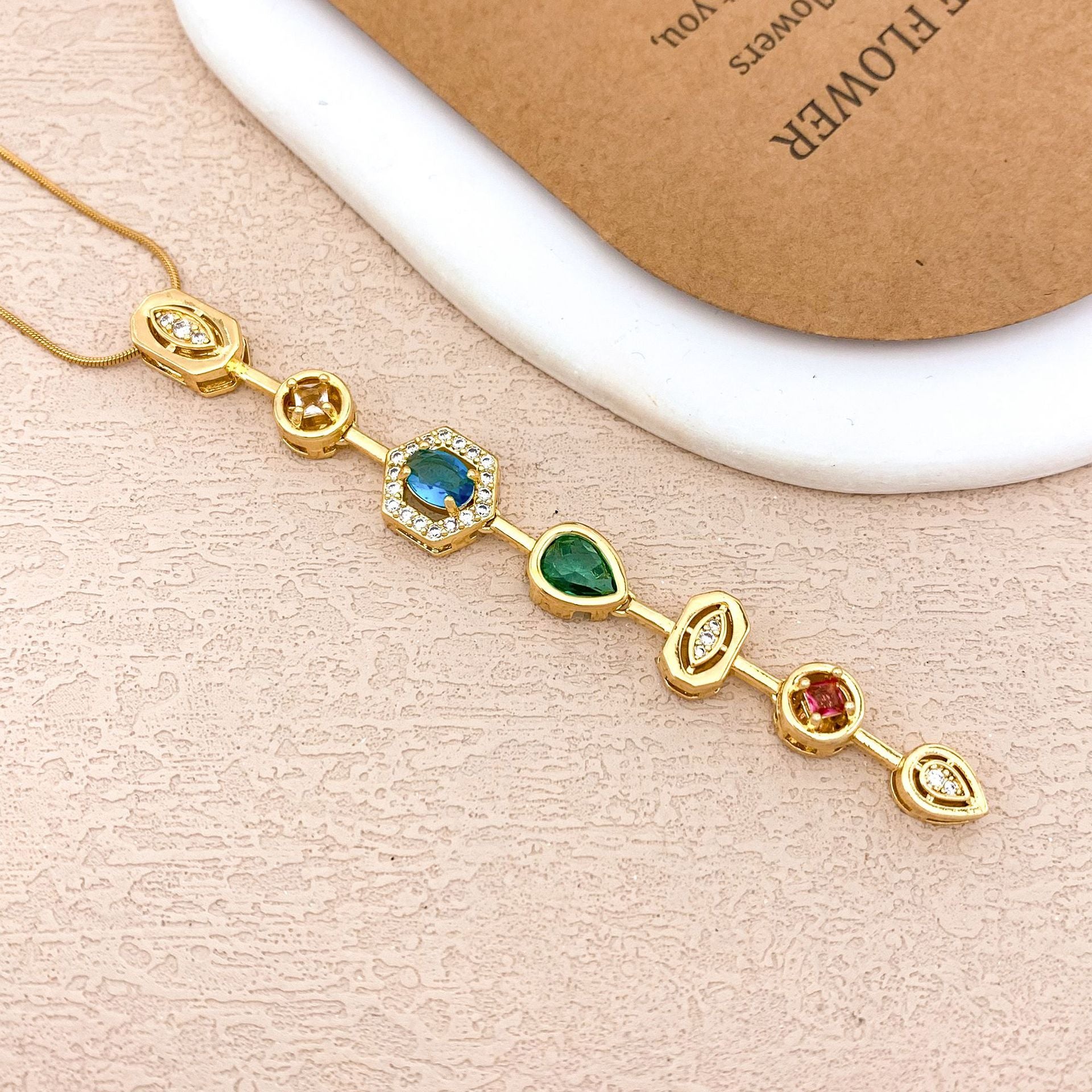 Wholesale Colorful Square Geometric Smart Titanium Steel Necklace Niche Luxury Versatile Accessories