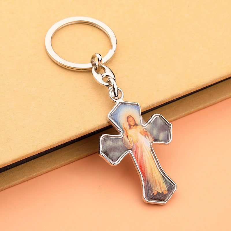 Wholesale Alloy Cross Jesus Virgin Mary Keychain