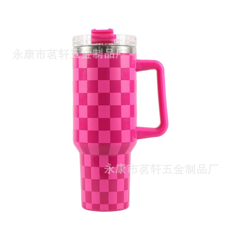 Wholesale Tumbler Stainless Steel Double-layer Insulation 40oz Checkerboard Handle Ice Cup