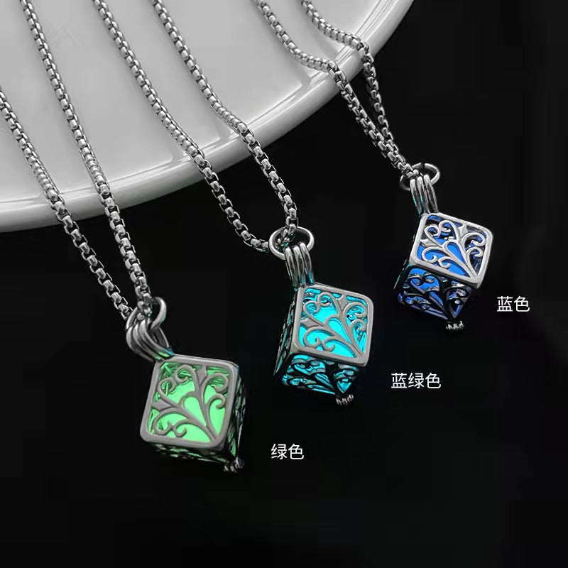 Wholesale Hollow out Tree of Life Square Luminous Necklace