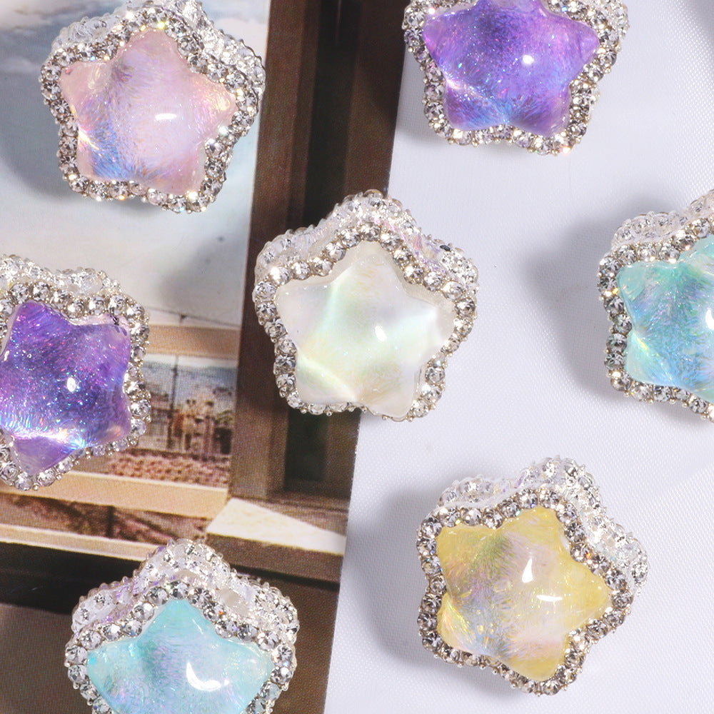 Wholesale 6pcs Stereoscopic flowing light pentagram four-way hole Crystal Beads