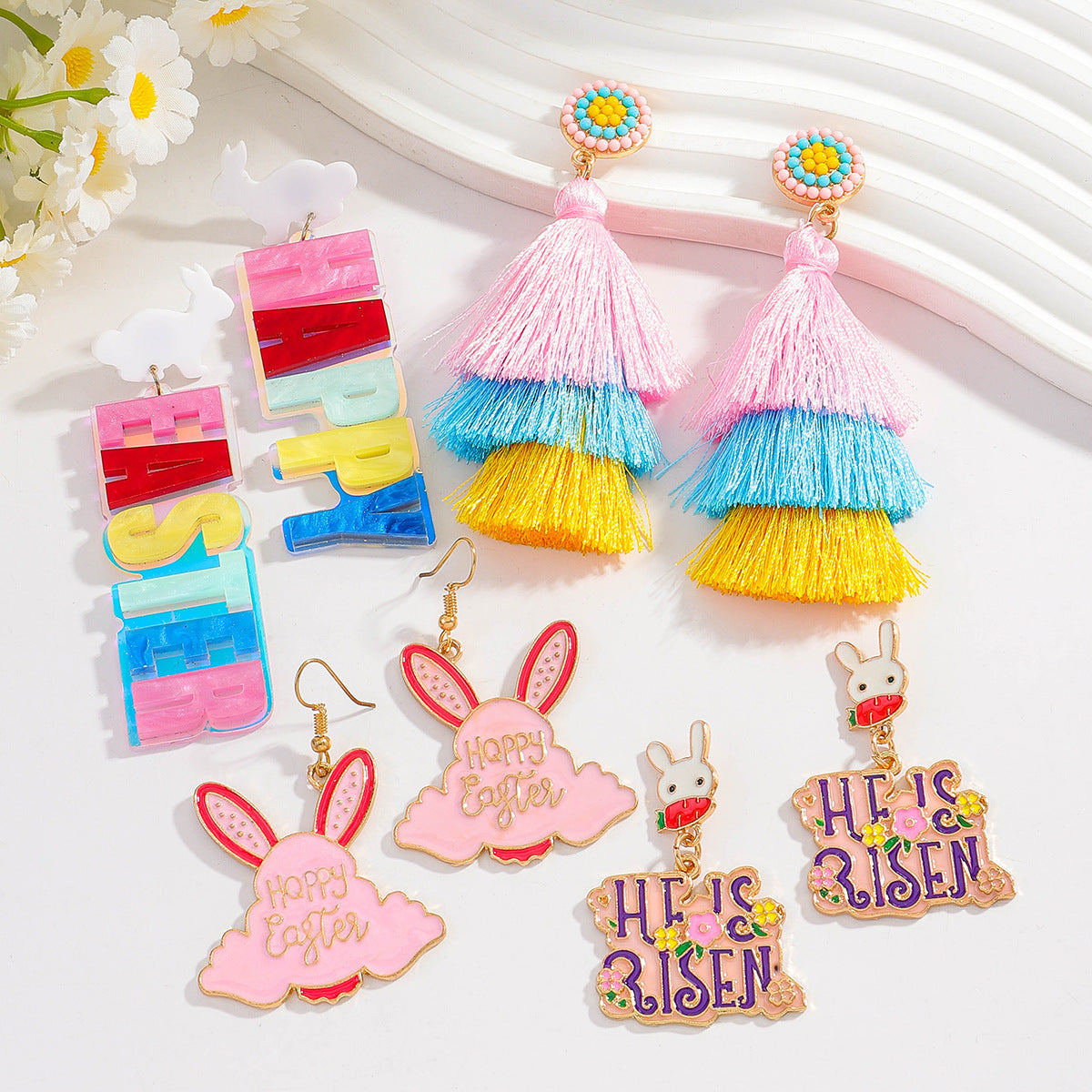Wholesale Easter tassel colored rabbit letter enamel earrings