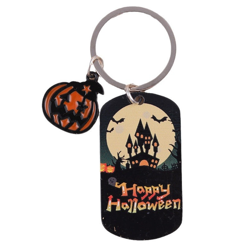 Wholesale Halloween Pumpkin Bat Stainless Steel Keychain