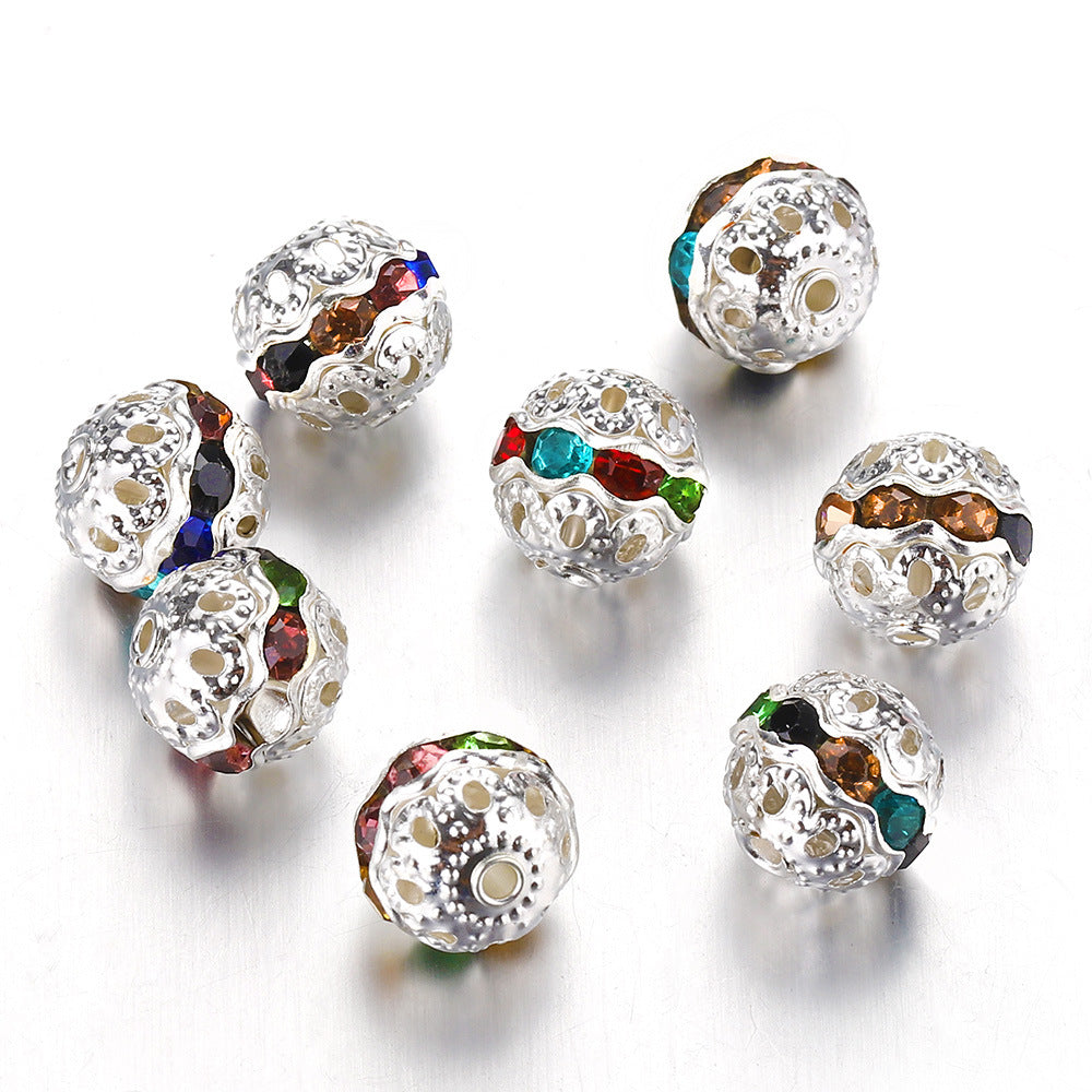Wholesale 50PCS 8-10mm Hollow Rhinestone Spherical DIY Spacer Beads