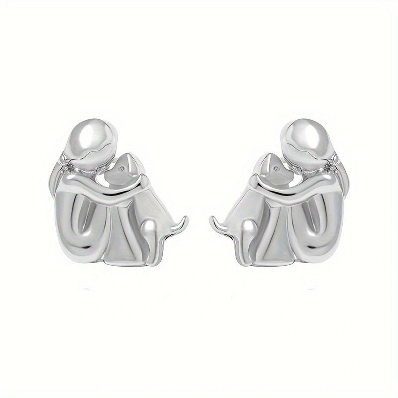 Wholesale Cute girl and dog embracing earrings