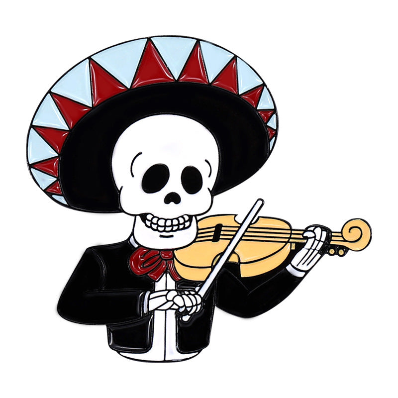 Wholesale Creative Mariachi Cute Skeleton Playing Instrument Alloy Brooch