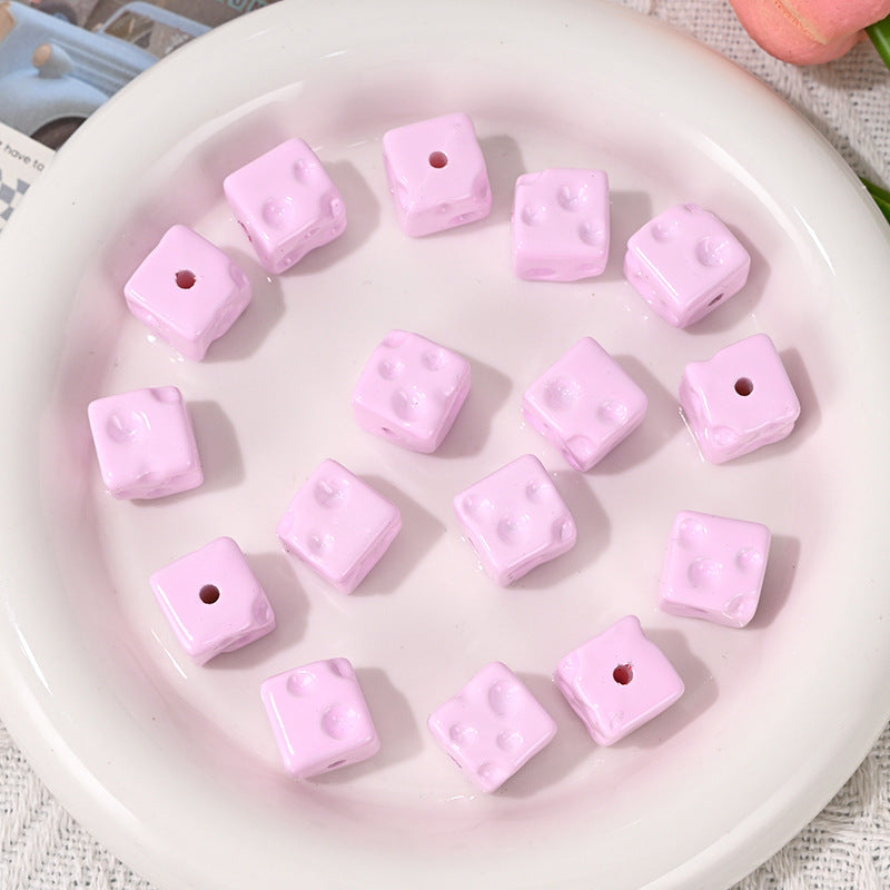 Wholesale   10pcs/pack   Acrylic baking paint texture cheese cube beads Acrylic Beads