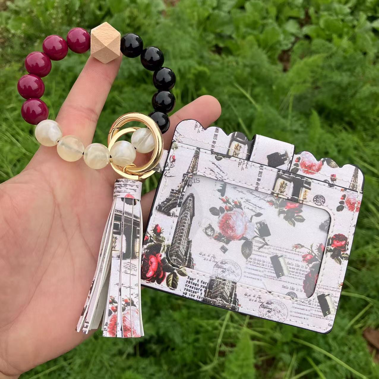 Wholesale Leopard Print Butterfly Beaded Bracelet Keychain