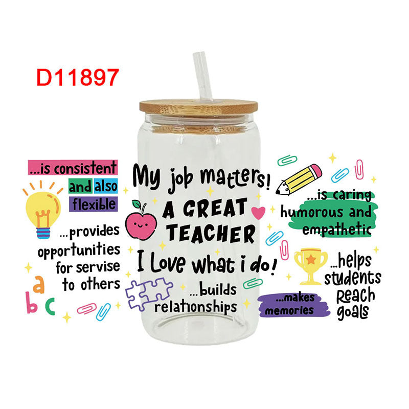 Wholesale Colorful Teacher's Day Series  16oz Cup UV DTF Wraps