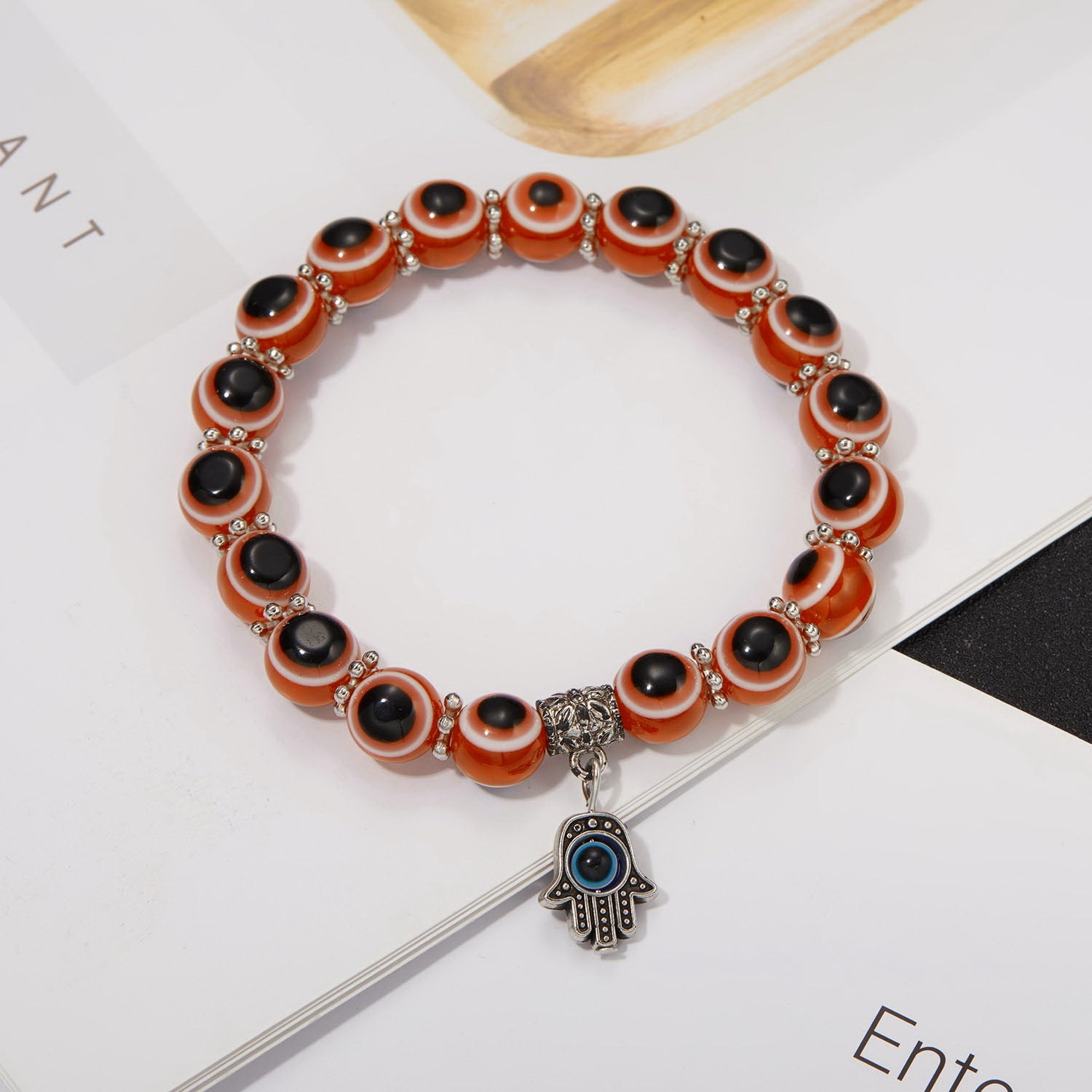 Wholesale Palm Hollow Devil Eyes Beaded Elastic Bracelet